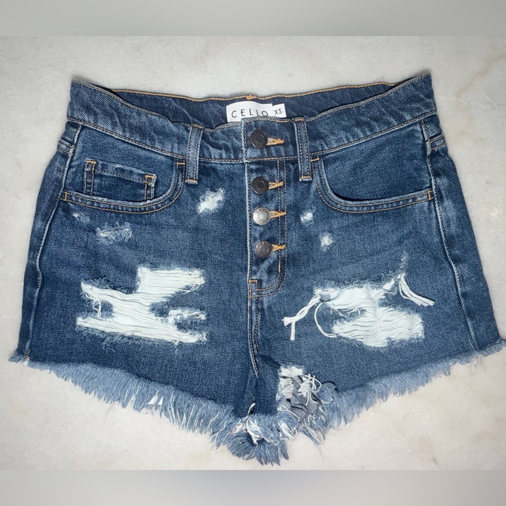 Cello Women's Button-Fly Distressed Jean Shorts